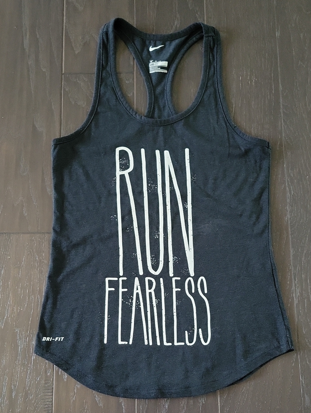 Nike Black Racerback Tank with White 'RUN FEARLESS' Graphic